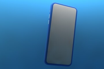 Smartphone with blank screen on blue background. 3D rendering.