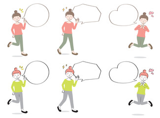 ふきだしとカジュアル姿の若い女性　嬉しい　喜ぶ　全身