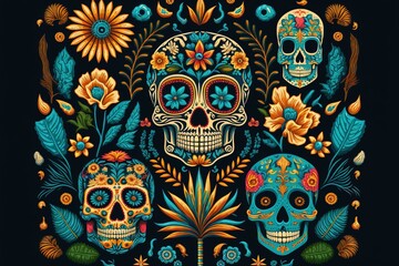 The Day of the Dead pattern, Día de Muertos. Generative AI