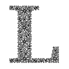 Letter L png doodle botanical alphabet with transparent, floral hand drawing for decoration
