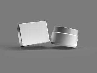 3d rendering floating blank cosmetic jars and boxes mockup. 3d illustration