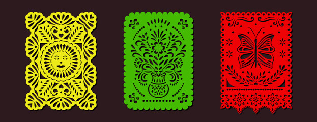 Set of Papel Picado banners. Mexican garlands, fiesta party supplies, party decorations, destination wedding decor.