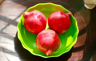 Three Pieces of Pomegranates in Closeup