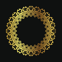 Decorative line art frame for design template. Elegant vector element Eastern style, place for text. Golden outline floral border. Lace illustration for invitations and greeting cards.