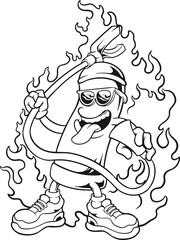 Fototapeta na wymiar Cool flaming fireplug hydrant with eyeglass monochrome Vector illustrations for your work Logo, mascot merchandise t-shirt, stickers and Label designs, poster, greeting cards advertising business