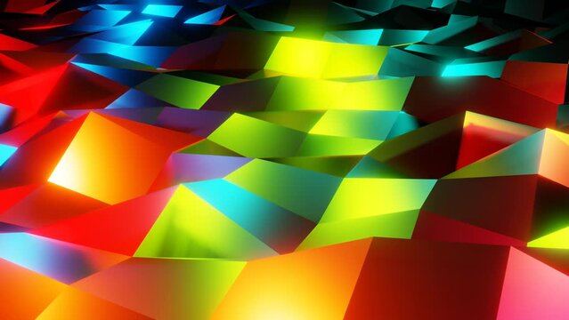 glow colorful polygonal geometric floor moving to music, dance floor. High quality 4k footage
