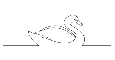 Fototapeta na wymiar continuous line drawing vector illustration with FULLY EDITABLE STROKE of of swan gliding on water