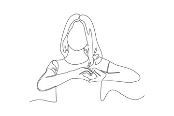 Single one line drawing happy girl celebrates International Women's Day with love. Women's day Concept. Continuous line draw design graphic vector illustration.