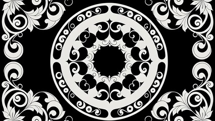 black and white background with ornament
