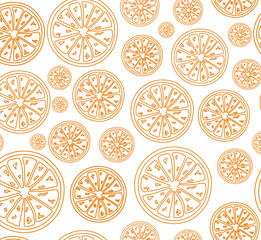 doodle pattern with useful orange, , citrus, a poster for a store, salon on a white background drawn with orange lines