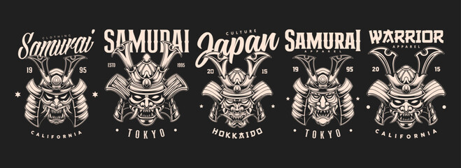 Set design of Samurai illustration vintage monochrome style vector artwork