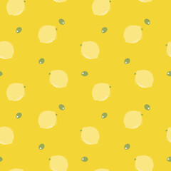 seamless hand drawn tropical lemon fruit repeat pattern, in yellow background flat vector illustration design