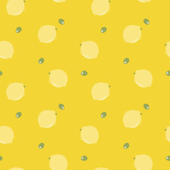 seamless hand drawn tropical lemon fruit repeat pattern, in yellow background flat vector illustration design