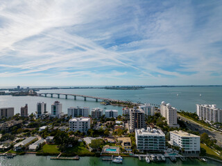 Aerial photo waterfront condominiums Sarasota FL