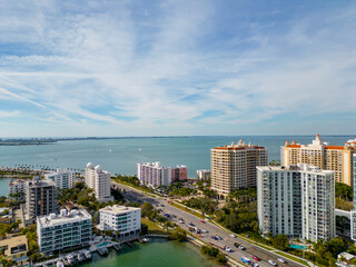 Fototapeta na wymiar Aerial photo waterfront condominiums Sarasota FL