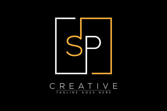 Initial letter sp, ps, s, p elegant and luxury Initial with Rectangular frame minimal monogram logo design vector template