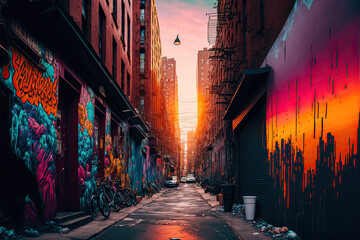 Colorful Urban Graffiti Street. Generative AI. - obrazy, fototapety, plakaty