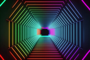 abstract colorful tunnel, neno light , fast motion