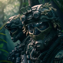 Cinematic Close Up Shot of Modern Soldiers in Jungle
