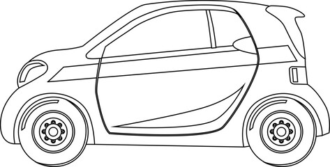 Coloring page vector line art for book and drawing. Black contour sketch illustrate Isolated on white background. High speed drive vehicle. Graphic element. Illustration car. Stroke without fill.
