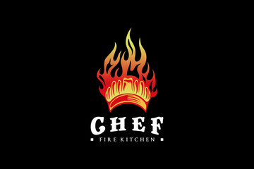 Creative abstract fire and chef hat logo design