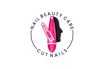 Obraz na płótnie Canvas Nail clipper design with woman's face for nail beauty care logo