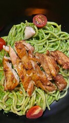 Grilled Chicken Spaghetti with Green Sauce