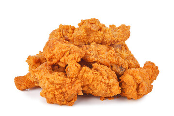 Heap of fried spicy chicken isolated on transparent background. PNG