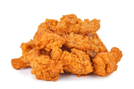 Heap of fried spicy chicken isolated on transparent background. PNG