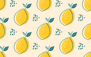 Vector seamless repeating pattern with hand drawn yellow lemons