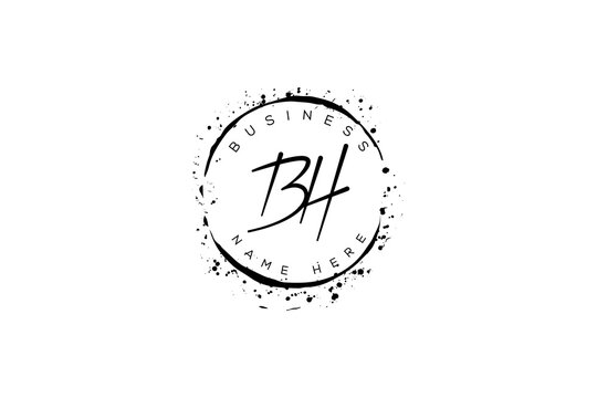 Initial letter bh, hb, b, h handwritten logo with sparkling circles with decorative bohemian boho frame vector 