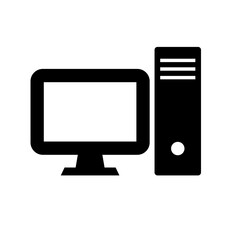 Desktop PC and vertical server silhouette icon. Vector.