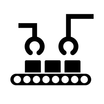 Work automation silhouette icon of a conveyor belt. Manufacturing and factory. Industry. Vector.