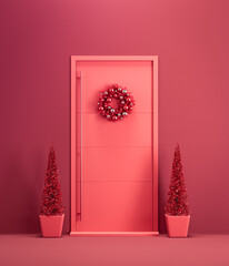 Monochrome single color noel door. Front door view of a house entrance. Flat color door. 3d rendering