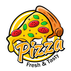 pizza food logo brand product badge cartoon style vector illustration editable text effect for restaurant logo banner poster product 
