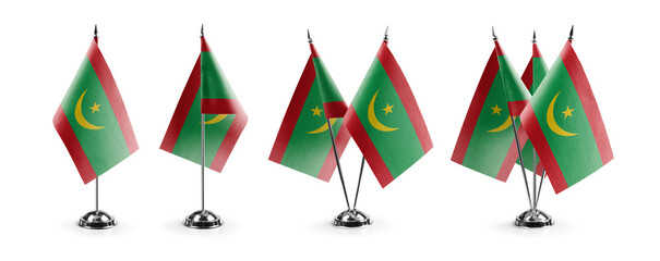 Obraz premium Small national flags of the Mauritania on a white background
