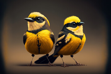 Fototapeta premium Yellow and black bird portrait, small birds, generative AI