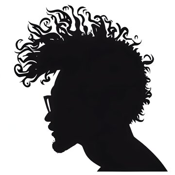 silhouette of a cool black man with afro puff hair vector illustration. Vector typeface for a business visit card idea. generative ai ideal salon appearance.
