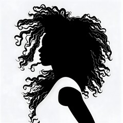 Black woman with beautifully curled hair that is hand-drawn. Girl with long lashes and finely sculpted eyebrows. Vector typeface for a business visit card idea. generative ai ideal salon appearance.