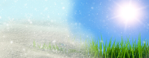 change spring winter to spring snow ice flowers sun popies daisies space for your text
