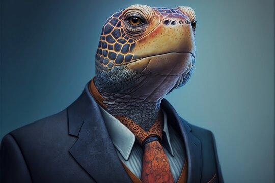 Portrait of a sea turtle in a business suit, generative AI