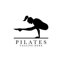 Pilates position female silhouette logo design vector