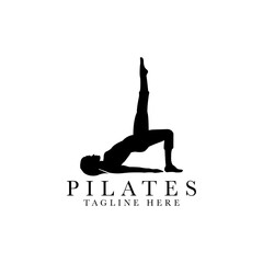 Pilates position female silhouette logo design vector