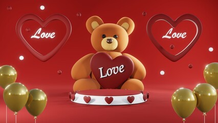 Obraz premium 3D rendering of red podium for Valentine products on Valentine's Day.