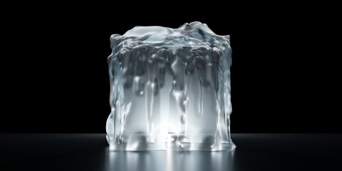 Melting ice cube closeup on black background. 3D rendering illustration.