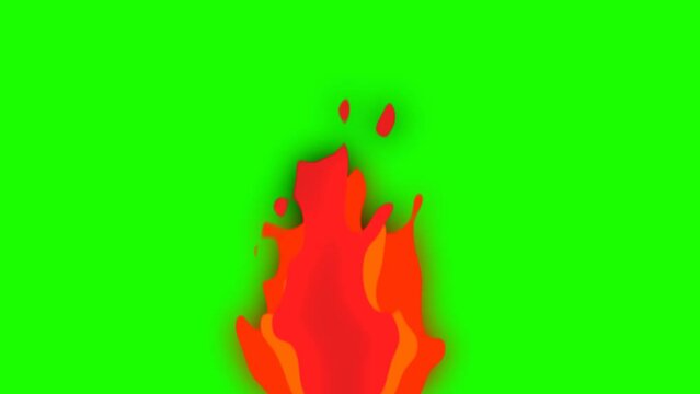 2d Cartoon Type Fire Animation. 4K Animation Video Motion Graphics With green Background