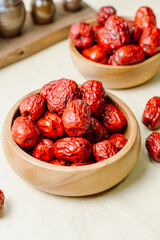 fresh korean jujube fruit in wood bowl