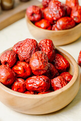 fresh korean jujube fruit in wood bowl