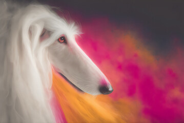 Obraz na płótnie Canvas colorful painting of borzoi dog, greyhound, longboi, long, spray paint texture, generative ai 