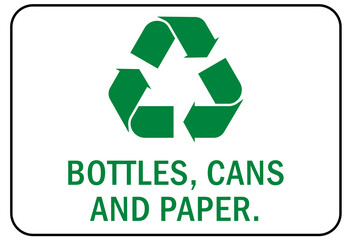  Recycle sign and labels bottle cans and paper